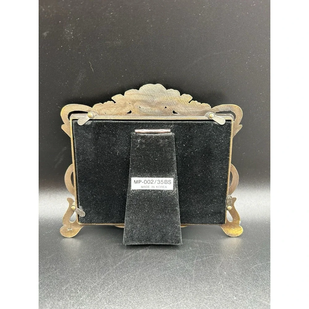 Vintage Ornate Silver Brass Picture Frame Victorian Art Nouveau Rosebud Rose